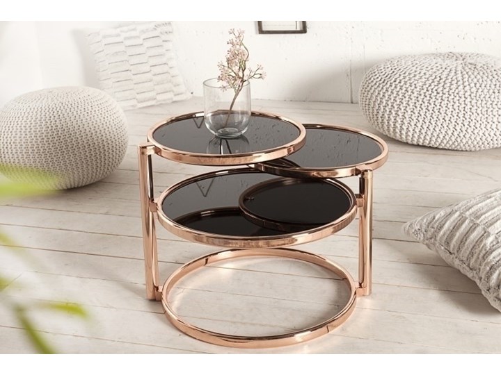 Stolik Art Deco 3 Rozkładany Szkło Wysokość 43 cm Stal Kształt blatu Okrągłe