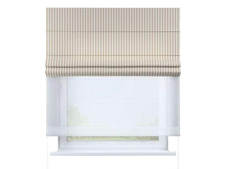 Roleta rzymska Duo, beżowo białe pasy (1,5cm), szer.130 × dł.170 cm, Quadro Roleta woalowa Wzór Paski