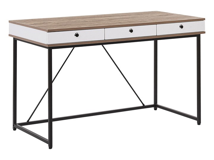 Biurko jasne drewno płyta 120 x 60 cm czarna metalowa rama 3 szuflady konsola Biurko konsola Szerokość 120 cm Płyta MDF Kategoria Biurka