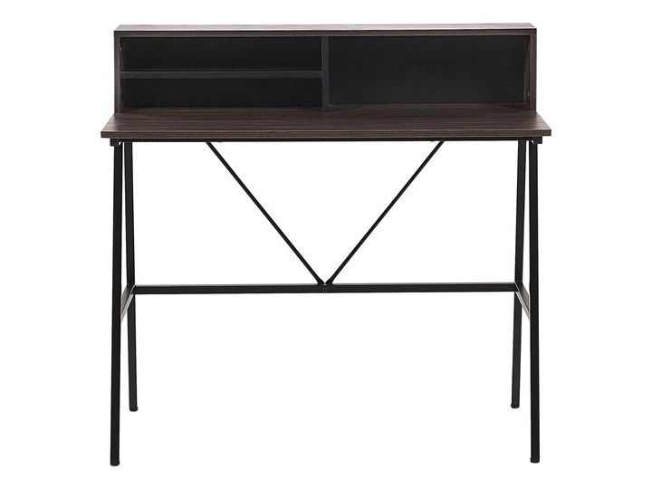 Biurko ciemne drewno płyta 100 x 50 cm czarna metalowa rama z półkami Styl Rustykalny Głębokość 100 cm Sekretarzyk Szerokość 100 cm Płyta MDF Styl Industrialny