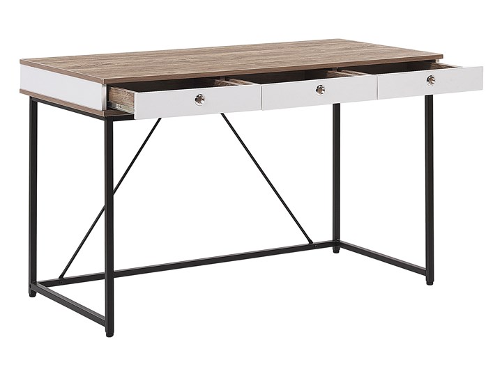 Biurko jasne drewno płyta 120 x 60 cm czarna metalowa rama 3 szuflady konsola Biurko konsola Szerokość 120 cm Płyta MDF Kolor Czarny