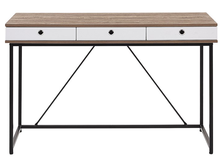 Biurko jasne drewno płyta 120 x 60 cm czarna metalowa rama 3 szuflady konsola Płyta MDF Kolor Biały Biurko konsola Szerokość 120 cm Kategoria Biurka