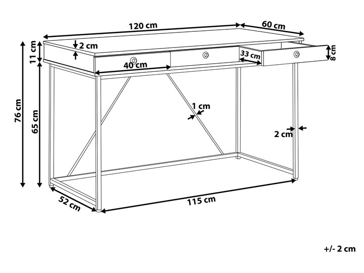 Biurko jasne drewno płyta 120 x 60 cm czarna metalowa rama 3 szuflady konsola Kategoria Biurka Biurko konsola Szerokość 120 cm Płyta MDF Kolor Biały