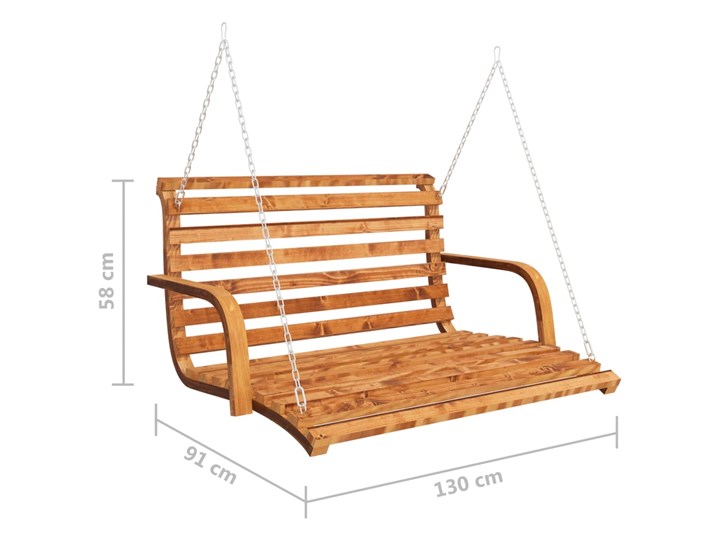 vidaXL Huśtawka, lite drewno świerkowe w kolorze teku, 91x130x58 cm Typ Huśtawka ze stelażem