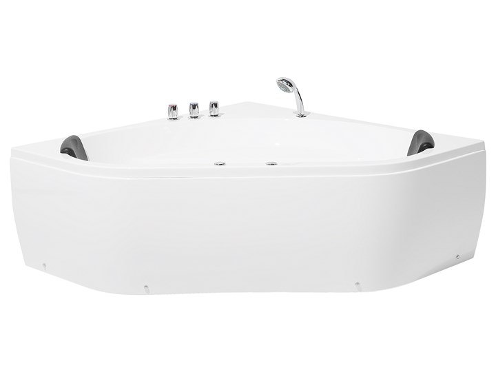 Wanna z hydromasażem biała narożna 55 x 140 cm wolnostojąca oświetlenie LED Wolnostojące Symetryczne Akryl Stal Kolor Biały