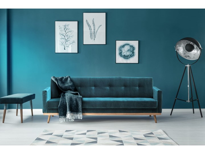 Sofa Klematisar 3-osobowa Welurowa z funkcją spania (Deluxe - welur łatwozmywalny PEACOCK :deluxe/PEACOCK) Głębokość 91 cm Materiał obicia Tkanina Stała konstrukcja Styl Skandynawski