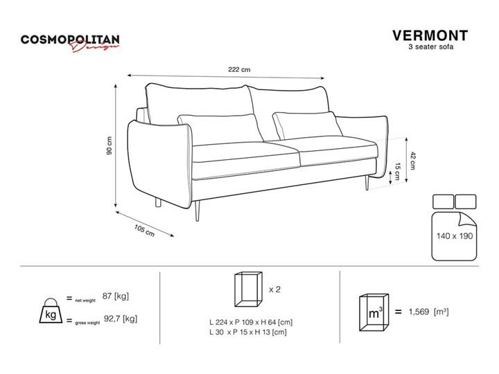 Beżowa sofa rozkładana ze schowkiem Cosmopolitan Design Vermont Materiał obicia Tkanina