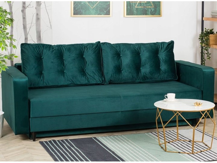 Sofa Rozkładana BRAVOS Funkcja Spania Pojemnik Butelkowa Zieleń Materiał obicia Tkanina