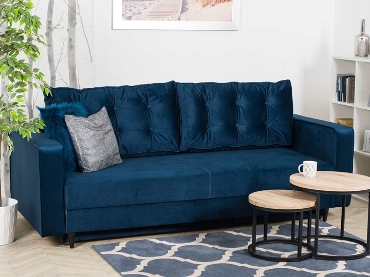Sofa Rozkładana BRAVOS Funkcja Spania Pojemnik Granat Materiał obicia Tkanina Pomieszczenie Salon