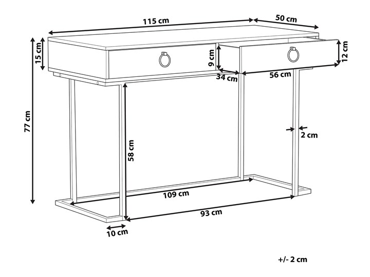 Beliani Konsola biała matowa 2 szuflady 77 x 115 cm złota metalowa podstawa elegancka toaletka biurko w stylu glamour Z szufladą Stal nierdzewna Płyta MDF Kolor Biały Pomieszczenie Sypialnia