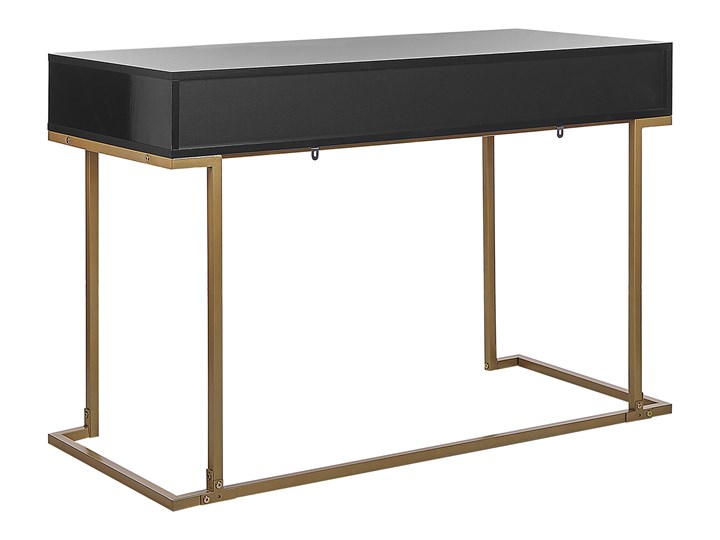 Beliani Konsola czarna matowa 2 szuflady 77 x 115 cm złota metalowa podstawa elegancka toaletka biurko w stylu glamour Płyta MDF Z szufladą Pomieszczenie Salon Wysokość 77 cm Stal nierdzewna Głębokość 50 cm Kategoria Konsole