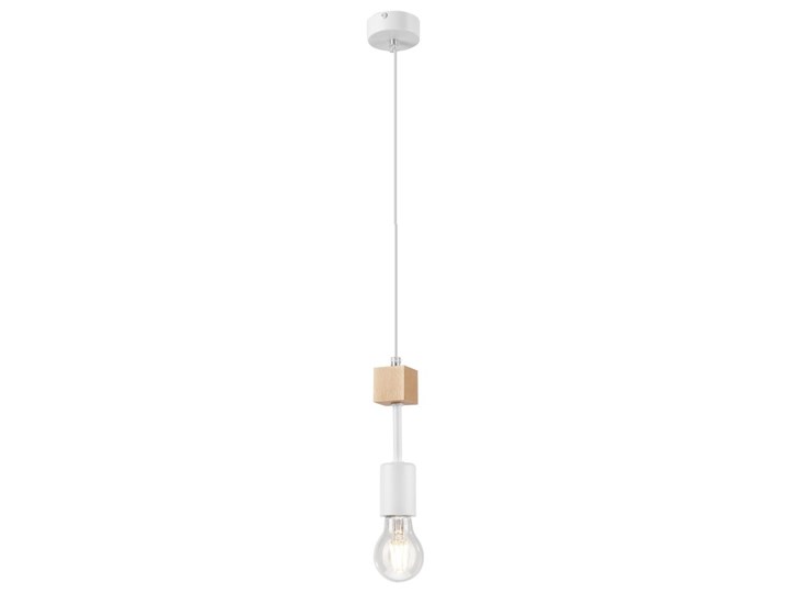 ORAZIO lampa wisząca 1-punktowa biała - naturalny buk Żarówka na kablu Drewno Metal Kolor Biały