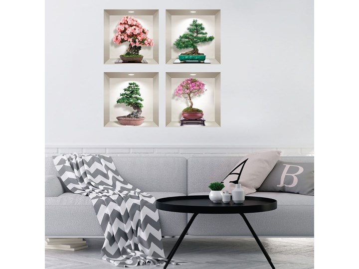 Komplet 4 naklejek ściennych 3D Ambiance Bonsai of Seasons Na ścianę Pomieszczenie Salon Kolor Różowy
