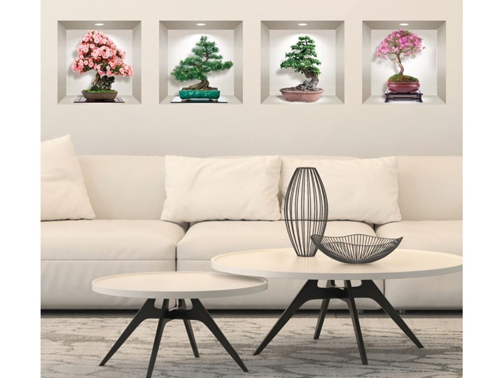 Komplet 4 naklejek ściennych 3D Ambiance Bonsai of Seasons Na ścianę Kategoria Naklejki Kolor Różowy