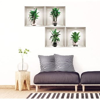 Komplet 4 naklejek ściennych 3D Ambiance Exotic Palm Leaves