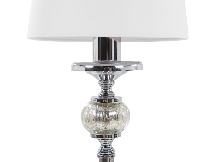 Lampa stołowa nocna biała srebrna nóżka styl glamour salon sypialnia Kolor Srebrny Lampa z abażurem Lampa nocna Styl Nowoczesny