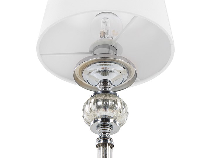 Lampa stołowa nocna biała srebrna nóżka styl glamour salon sypialnia Lampa z abażurem Kolor Srebrny Lampa nocna Styl Vintage