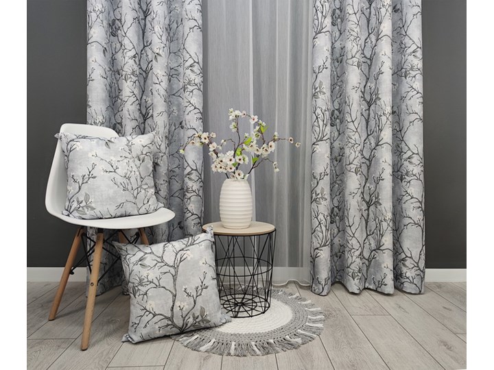 Zasłona gotowa 140x250 gałązki szare F-FE51002 Mocowanie Szelki 140x250 cm Typ Zasłony gotowe