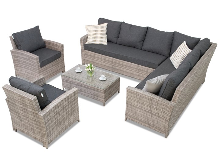 Zestaw ogrodowy z narożnikiem Parma Corner 7 szary Garden Point Stal Zestawy wypoczynkowe Zestawy kawowe Rattan Technorattan Tworzywo sztuczne Zawartość zestawu Fotele