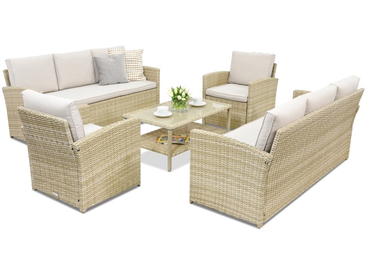 Meble ogrodowe Monaco Coffee 8 Garden Point beżowe Stal Technorattan Tworzywo sztuczne Zawartość zestawu Fotele Zestawy kawowe Zawartość zestawu Sofa