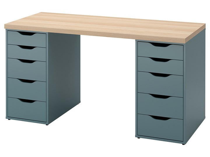 IKEA LAGKAPTEN / ALEX Biurko, Dąb bejcowany na biało/szaroturkusowy, 140x60 cm Biurko tradycyjne Szerokość 140 cm Płyta MDF Pomieszczenie Pokój nastolatka Pomieszczenie Biuro