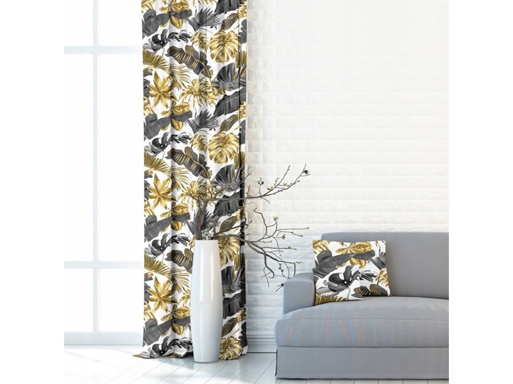 Zasłony złote Liście Monstera na jasnym tle BG-104 Zasłona zaciemniająca Mocowanie Tunel 32x140 cm Poliester Mocowanie Kółka