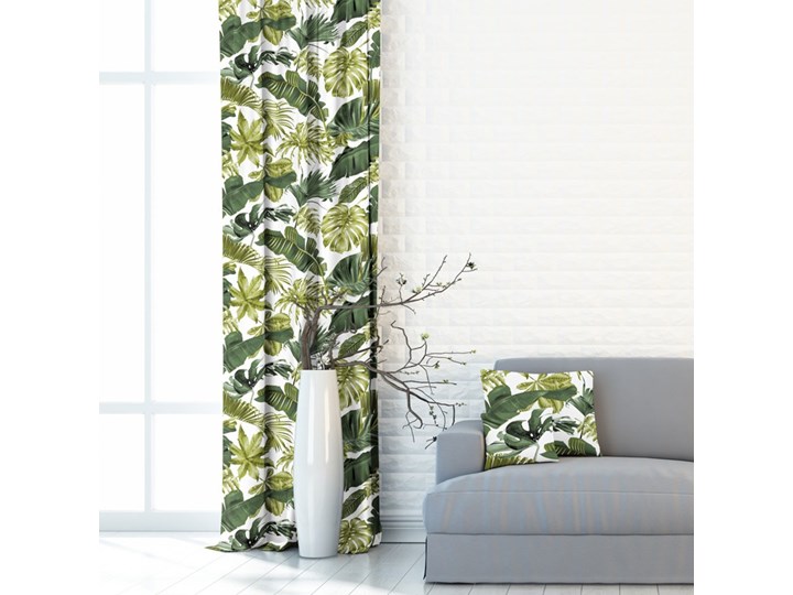 Zasłony Zielono limonkowe Liście Monstera na jasnym tle BG-105 32x140 cm Zasłona zaciemniająca Mocowanie Taśma Poliester Mocowanie Tunel