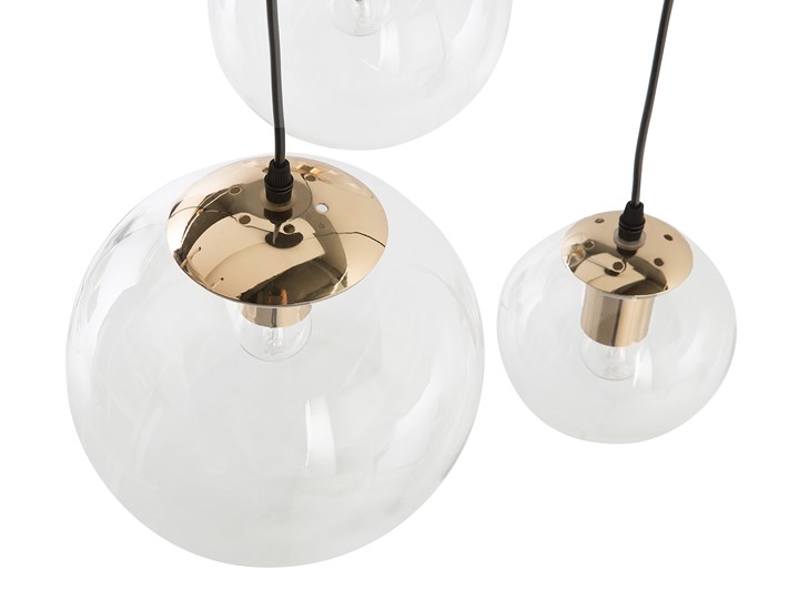 Lampa wisząca przezroczysta szklana 3-punktowa kuliste klosze Lampa z kloszem Szkło Styl Nowoczesny Metal Mosiądz Kolor Przezroczysty
