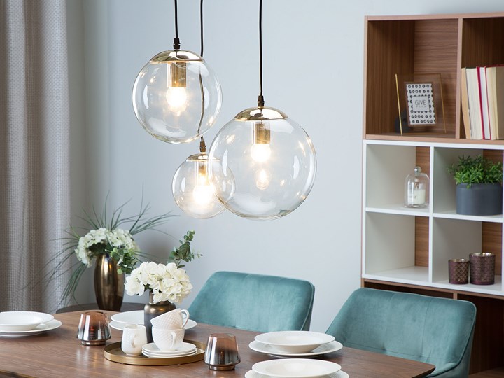 Lampa wisząca przezroczysta szklana 3-punktowa kuliste klosze Metal Mosiądz Szkło Lampa z kloszem Kolor Przezroczysty