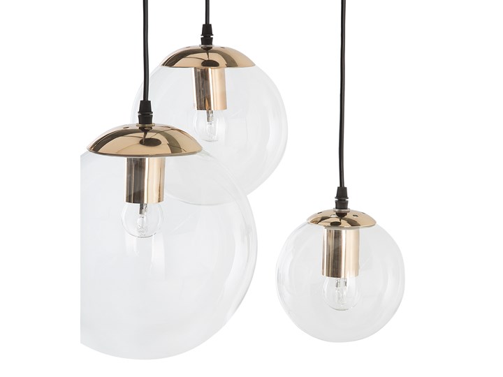 Lampa wisząca przezroczysta szklana 3-punktowa kuliste klosze Szkło Metal Mosiądz Kolor Złoty Lampa z kloszem Kolor Przezroczysty