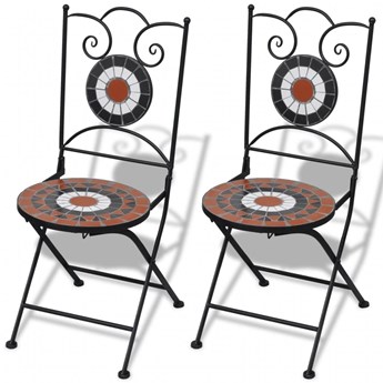 Składane krzesła bistro, 2 szt., ceramiczne, terakota i biel