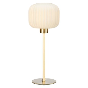 Lampa stołowa w kolorze bieli i mosiądzu Markslöjd Sober