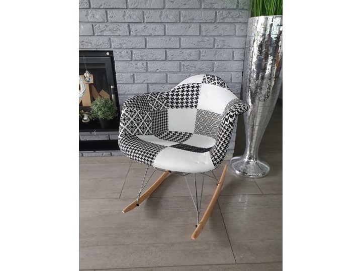 KRZESŁO TAPICEROWANE - FOTEL BUJANY - BiG 038A PATCHWORK CZARNO-BIAŁY Metal Drewno Tkanina Tworzywo sztuczne Kolor Czarny