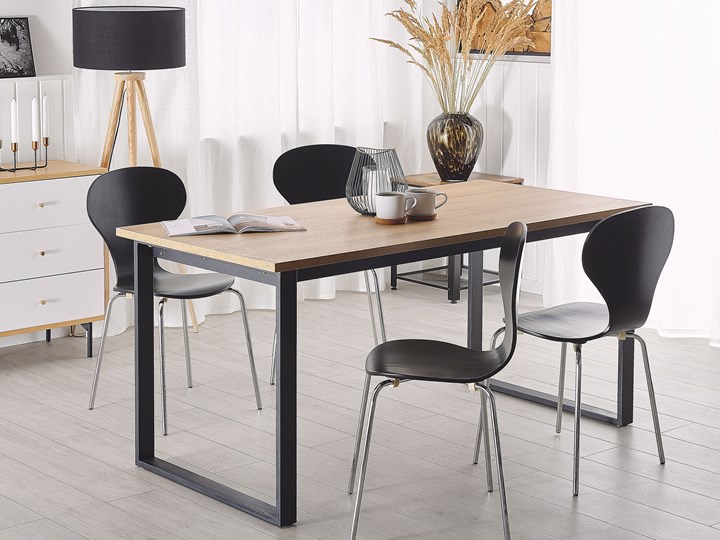 Stół do jadalni ciemne drewno z czarnym 160 x 80 cm prostokątny blat metalowe nogi dla 6 osób styl industrialny Płyta MDF Styl Nowoczesny Długość 160 cm Kategoria Stoły kuchenne