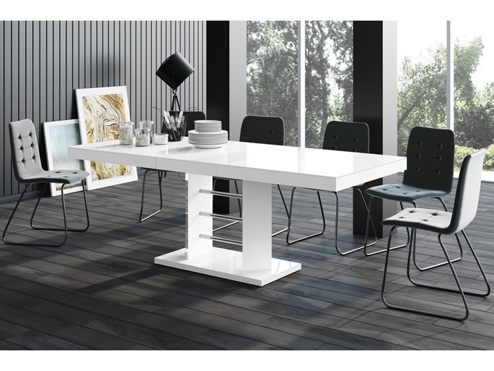 Rozkładany stół do salonu w wysokim połysku Linosa Lux Wysokość 60 cm Szerokość 45 cm Szerokość 160 cm Płyta MDF Długość 160 cm Rozkładanie Rozkładane Szerokość 86 cm Długość 260 cm Szerokość 89 cm Szkło Długość 256 cm Kolor Biały