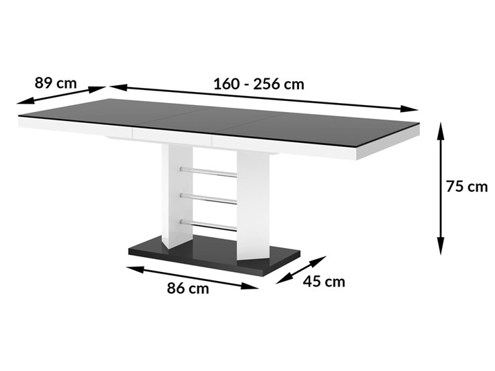 Rozkładany stół do salonu w wysokim połysku Linosa Lux Kategoria Stoły kuchenne Długość 160 cm Szerokość 89 cm Szerokość 45 cm Szerokość 160 cm Długość 256 cm Szkło Wysokość 60 cm Długość 260 cm Szerokość 86 cm Płyta MDF Kolor Biały
