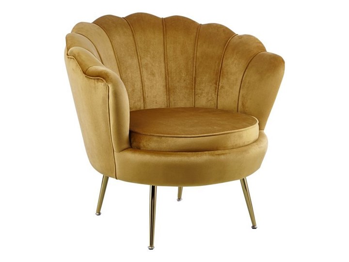 Nowoczesny fotel muszelka VIDAL Z WELURU w kolorze ZŁOTYM na złotych nogach Tkanina Wysokość 78 cm Stal Szerokość 78 cm Styl Glamour Kategoria Fotele do salonu