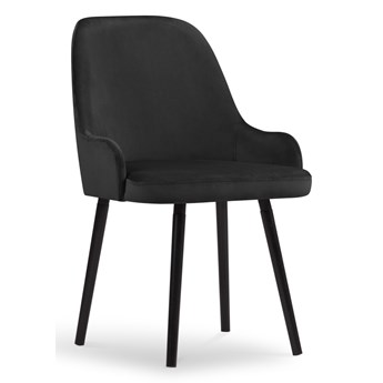 Krzesło welurowe z podłokietnikami czarne nogi czarne