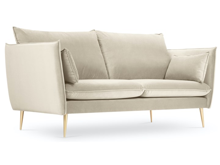 Sofa 2 osobowa welurowa beżowa nogi złote 143x100 cm