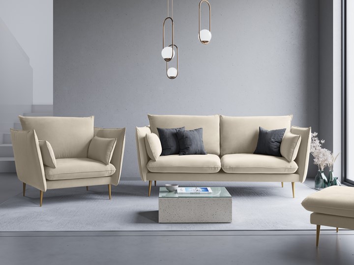 Sofa 2-os. Agate 143x97 cm beżowa nogi złote Materiał obicia Welur Stała konstrukcja Kategoria Sofy i kanapy