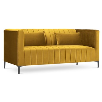 Sofa 2 osobowa welurowa żółta nogi czarne 160x85 cm