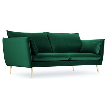 Sofa 3 osobowa welurowa zielona nogi złote 183x100 cm