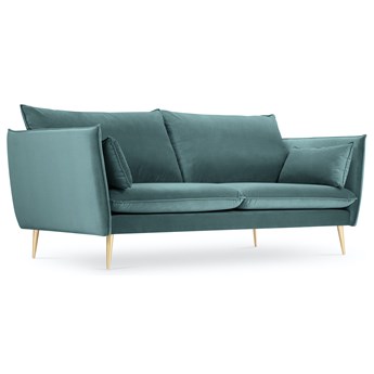 Sofa 3 osobowa welurowa niebieska nogi złote 183x100 cm