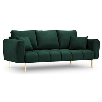Sofa welurowa 3 osobowa zielona nogi złote 220x97 cm