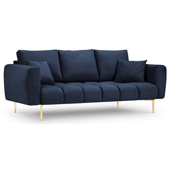 Sofa welurowa 3 osobowa niebieska nogi złote 220x97 cm