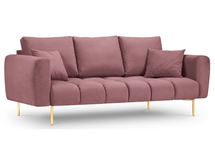 Sofa welurowa 3 osobowa różowa nogi złote 220x97 cm