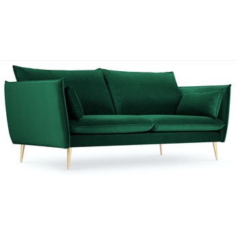Sofa 4 osobowa welurowa zielona nogi złote 223x100 cm