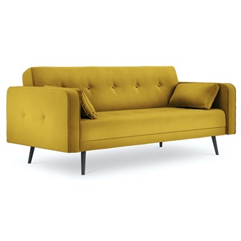 Sofa rozkładana 3 osobowa żółta nogi czarne 212x93 cm