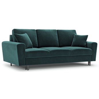 Sofa 3 osobowa rozkładana welurowa niebieska 235x100 cm