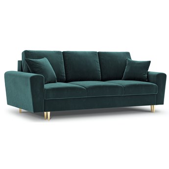 Sofa 3 osobowa rozkładana welurowa niebieska 235x100 cm